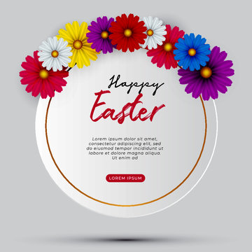 Happy Easter with beautiful spring flowers. Copy space for place for your text. Vector illustration.