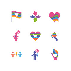 Fototapeta premium Icon set of zero discrimination day, flat style icons
