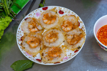 Plate of crispy fried shrimp tiny pancake- Banh Khot
