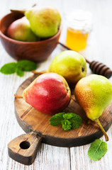 Pears on a board