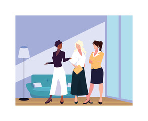 businesswomen in the living room with different poses