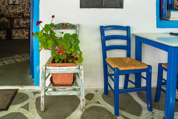 Fototapeta na wymiar Outside cafe on Greece island.