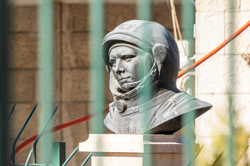 Bust of Yuri Gagarin - the first Soviet cosmonaut stands on the main square - Manger Square - in Bethlehem in Palestine