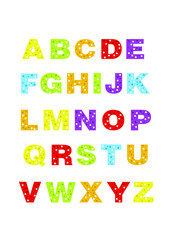 alphabet for children a-z. Kids learning material. Card for learning alphabet. colored alphabet in dots