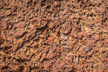 Stone texture in red brown colors. Porous limestone. 