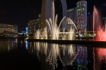 Naklejka premium Famous Dancing Fountains on Andagani Lake on the promenade of the Batumi city in Georgia
