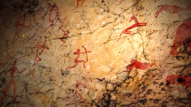 Primitive ancient art on a cave wall