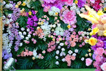 colorful flowers on a green background