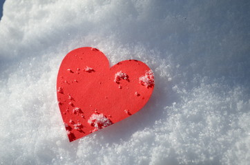 Fototapeta premium Happy Valentine's Day red hearts close up on snow