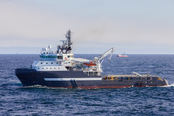 NORTH SEA UK SECTOR - 2015 MAY 11. Norwegian anchor handler vessel  at work offshore
