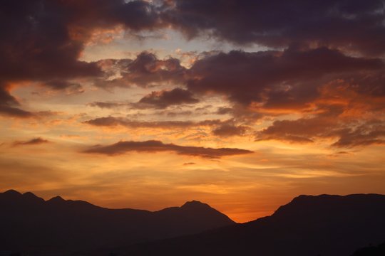 A Philippine Sunset and Mountain Silhouette