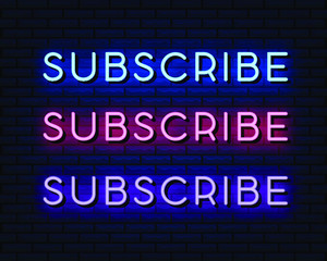 subscribe neon sign, vector illustration