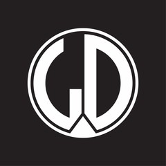 LD Logo monogram circle with piece ribbon style on black background