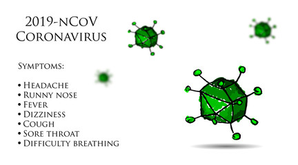 Deadly coronavirus concept design in hand drawn style. Banner with list of illness symptoms.