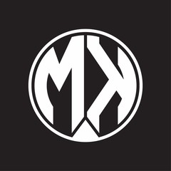 MK Logo monogram circle with piece ribbon style on black background