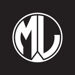 ML Logo monogram circle with piece ribbon style on black background