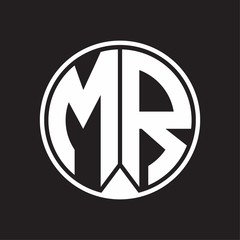 MR Logo monogram circle with piece ribbon style on black background