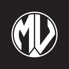 MV Logo monogram circle with piece ribbon style on black background