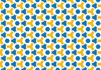 Seamless geometric pattern design illustration. Background texture. In blue, yellow, white colors.