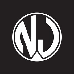 NJ Logo monogram circle with piece ribbon style on black background