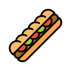 Hotdog vector, fast food related filled design icon