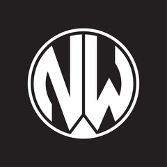 NW Logo monogram circle with piece ribbon style on black background