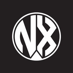 NX Logo monogram circle with piece ribbon style on black background