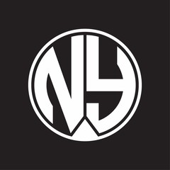 NY Logo monogram circle with piece ribbon style on black background