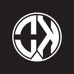 OK Logo monogram circle with piece ribbon style on black background
