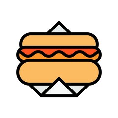 Hotdog vector, fast food related filled design icon