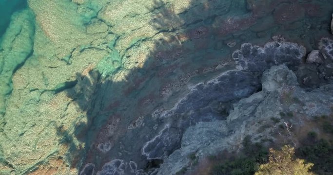 Top view on the blue water of Mediterranean Sea at the coast of Phaselis, 4k