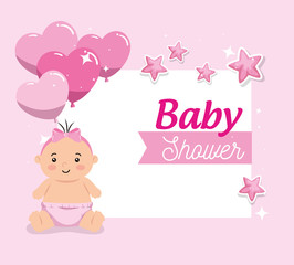 baby shower card with cute little girl and decoration