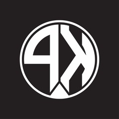 PK Logo monogram circle with piece ribbon style on black background