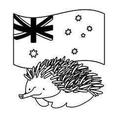 echidna with australian flag in the background