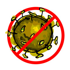 Dangerous virus concept drawing. Crossed out virus illustration.