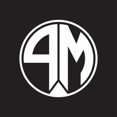 PM Logo monogram circle with piece ribbon style on black background