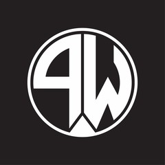 PW Logo monogram circle with piece ribbon style on black background