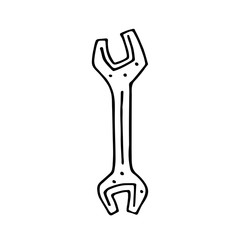 Pliers, wrench, gear fixing, repairing tool cartoon cute hand drawn doodle vector illustration, element, sticker, icon. Black monochrome design. Isolated on white background. Easy to change color. 