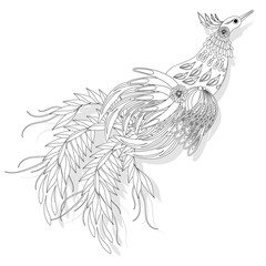 Flowers and birds in Ukrainian painting style. Vector isolated on white background..