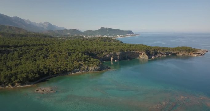 Phaselis an ancient city, historical landmark, with a view on a modern city, 4k