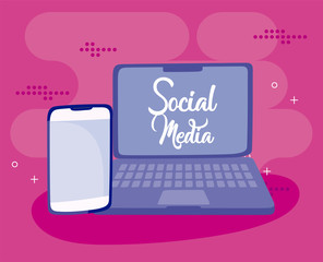 Laptop and smartphone of social media concept vector design
