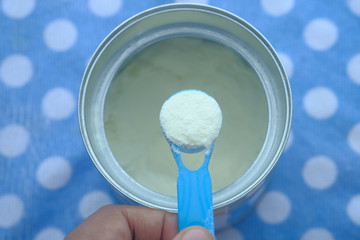 Top view of baby milk powder on table 