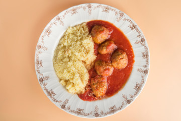 Meatballs with typical Moroccan couscous