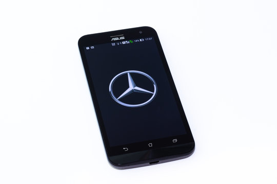 Kouvola, Finland - 23 January 2020: Mercedas Benz app logo on the screen of smartphone Asus