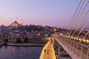 Istanbul, Turkey - Jan 14, 2020: TSuleymaniye Mosque from Halic Metro Bridge