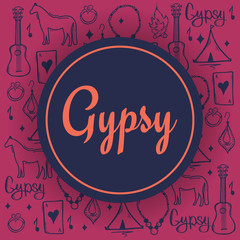 Gypsy background with hand draw doodle elements.