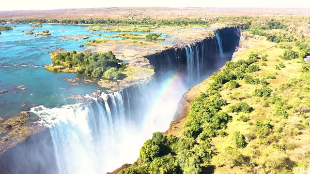Drone footage of Victoria falls,a waterfall that borders Zambia and Zimbabwe.