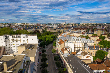 Fototapeta na wymiar Aerial view of Dijon city and blue sky in France