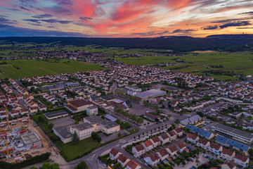 Fototapeta premium Beautiful townscape view of Dijon city at colorful sunset sky