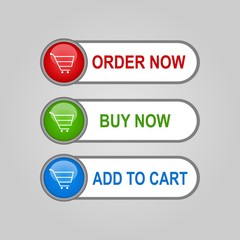 order now,buy now,add to cart, Labels for commerce for web usage. Vector illustration